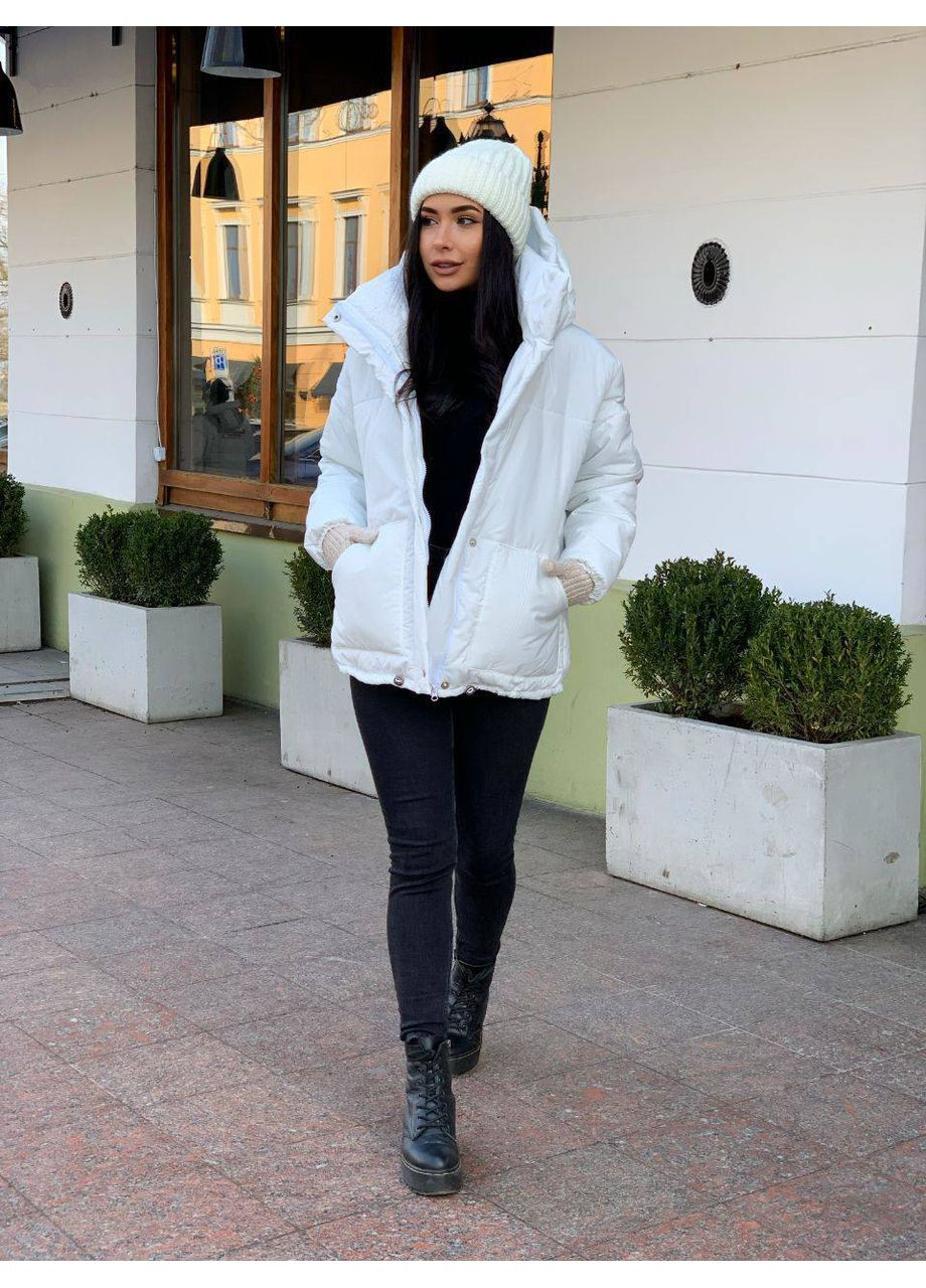 Біла зимня 🧥 зимова куртка на синтепоні 250 DK/DL Мода без кордонів