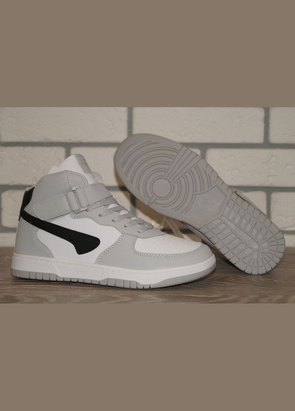 Цветные повседневные, кэжуал осенние хайтопы подростковые демисезонные / ботинки подростковые демисезонные белые с серым FDEK