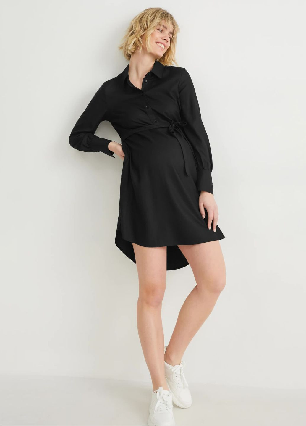 Черное кэжуал платье-рубашка для беременных C&A однотонное
