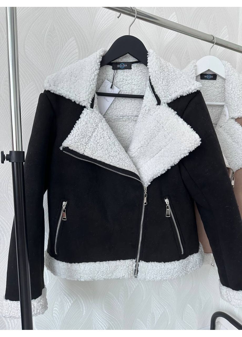 Черная демисезонная дубленка женская бежевая 00414 No Brand