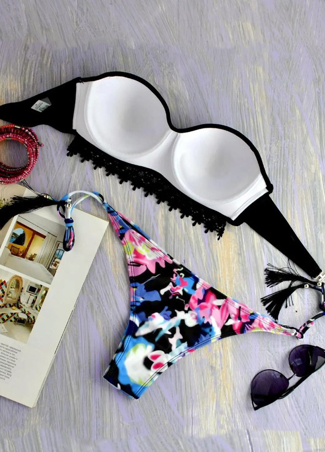 Чорний роздільний купальник bikini with printed роздільний FS