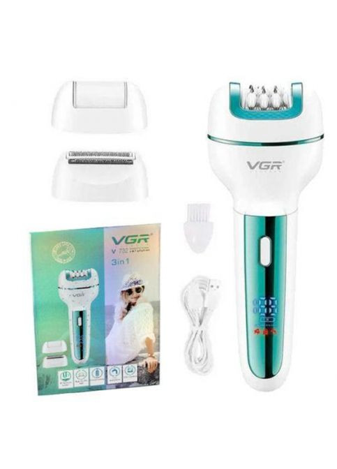 Епілятор для обличчя і тіла V-732 3 в 1 електробритва, епілятор, шліфування ступень, бездротова Зелена VGR (364275925)