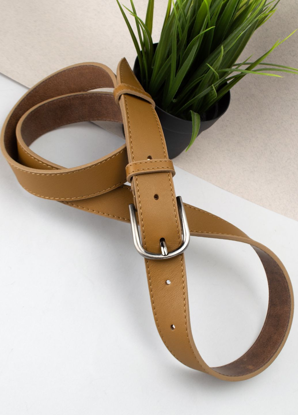 Ремінь жіночий рудий шкіряний PS-3077 (130 см) прошитий під джинси Puos (294944153)