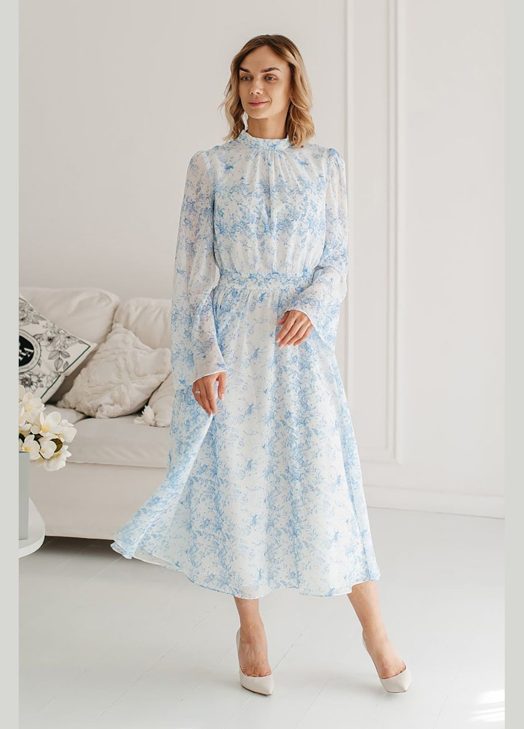 Блакитна жіноча сукня jardin a з креп-шифону Lana Bryk з квітковим принтом
