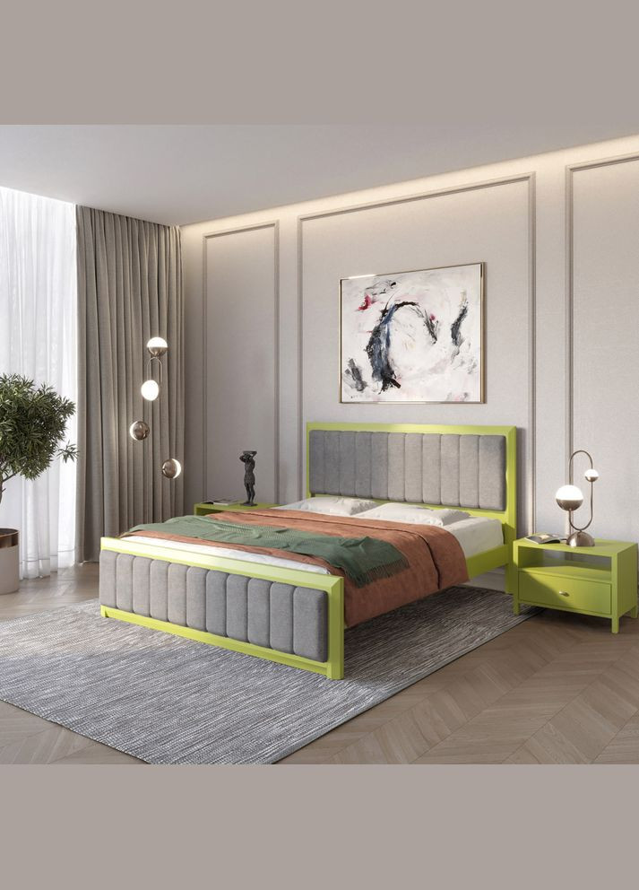 Полуторне дерев'яне ліжко Барселона Б1 (S3050G70Y)/Аляска 93 (Сірий) 120х190 см (MBG-11923) Mebigrand (366083108)