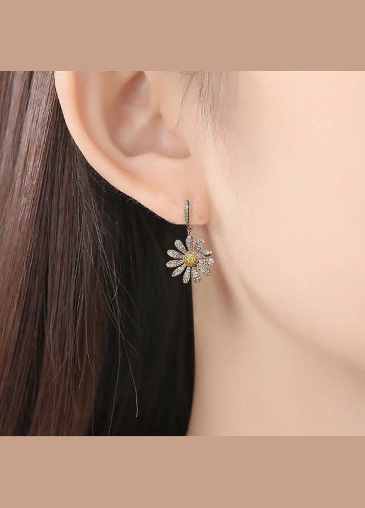 Сережки сережки підвіски англійська застібка у формі квітів Ромашок сріблясті довгі сережки сріблясті сережки Liresmina Jewelry (289355753)