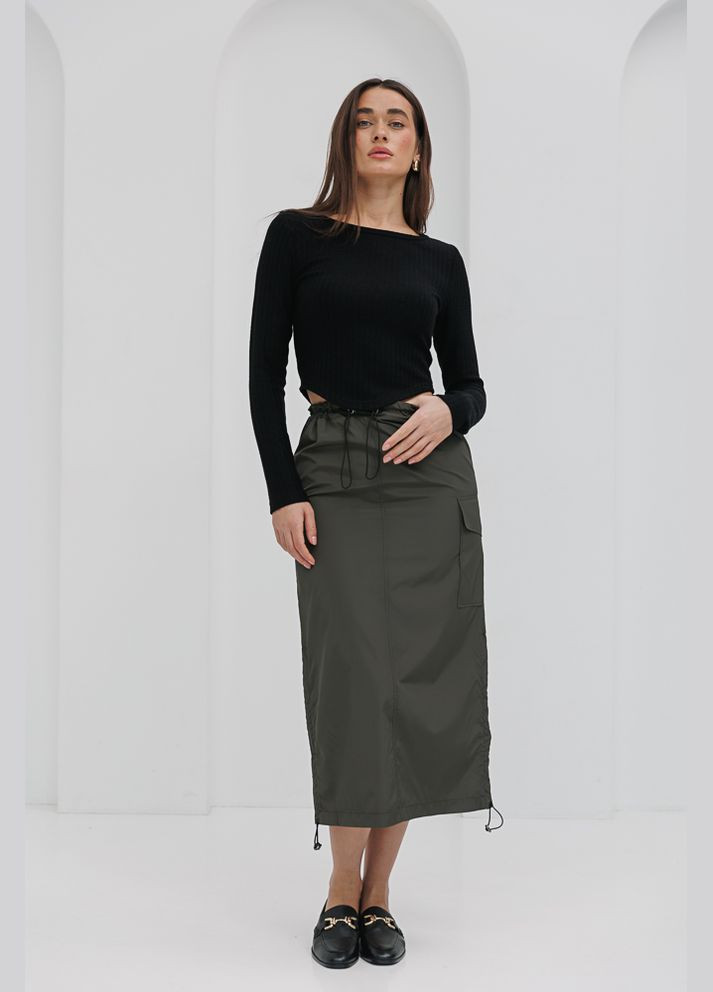 Спідниця міді з плащової тканини хакі з розрізом ззаду Arjen (294907716)