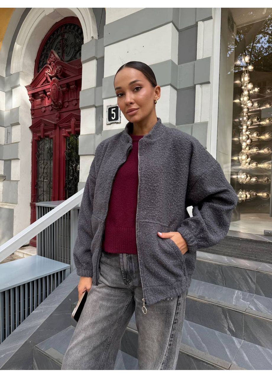 Куртка-бомбер из ткани букле без подкладки. Vione на молнии (367078002)