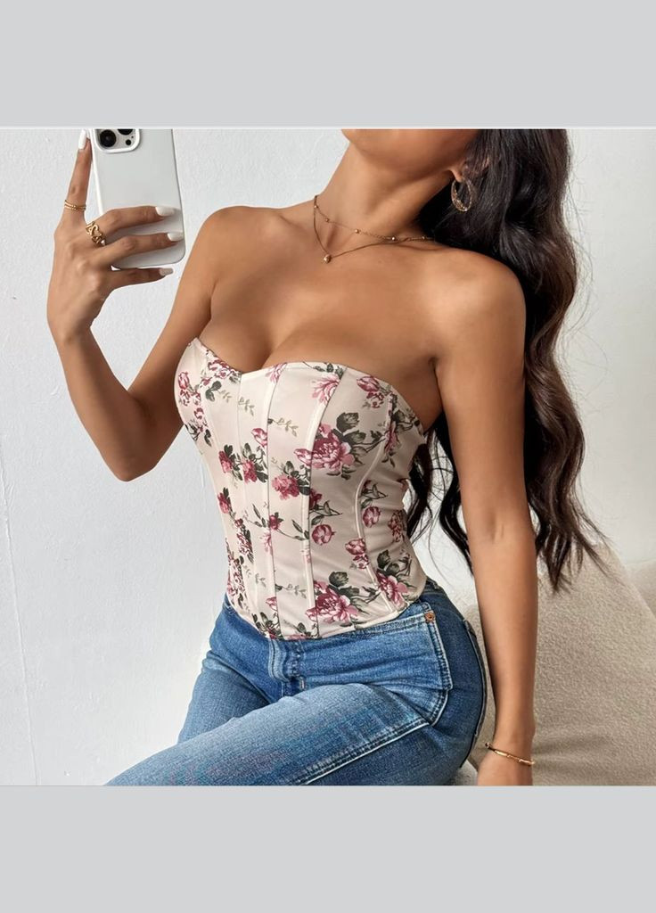 Сексуальний легкий корсет із квітами (КОРС-ТОП-КВІТ-БЕЖ) Vakko (334098102)