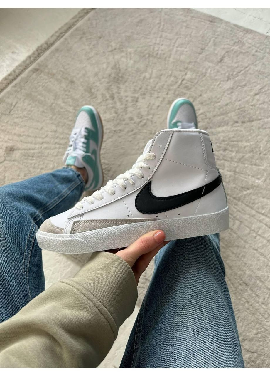 КРОССОВКИ ЖЕНСКИЕ NIKE BLAZER MID WHITE BLACK НАЙК БЛЕЙЗЕР No Brand чёрные демисезоны (368867631)