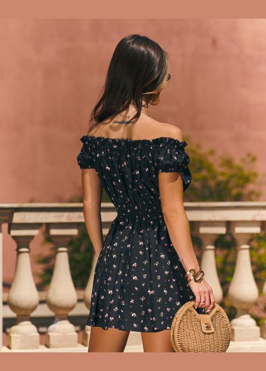 Черное повседневный платья бэби долл ISSA PLUS с цветочным принтом