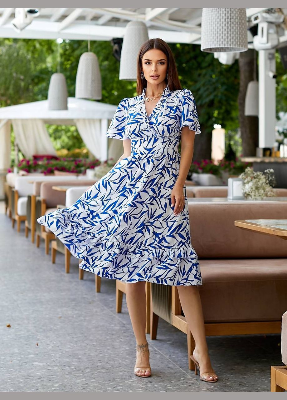 Белое праздничный, коктейльное, деловое, повседневный, кэжуал стильное платье с цветочным принтом No Brand с цветочным принтом