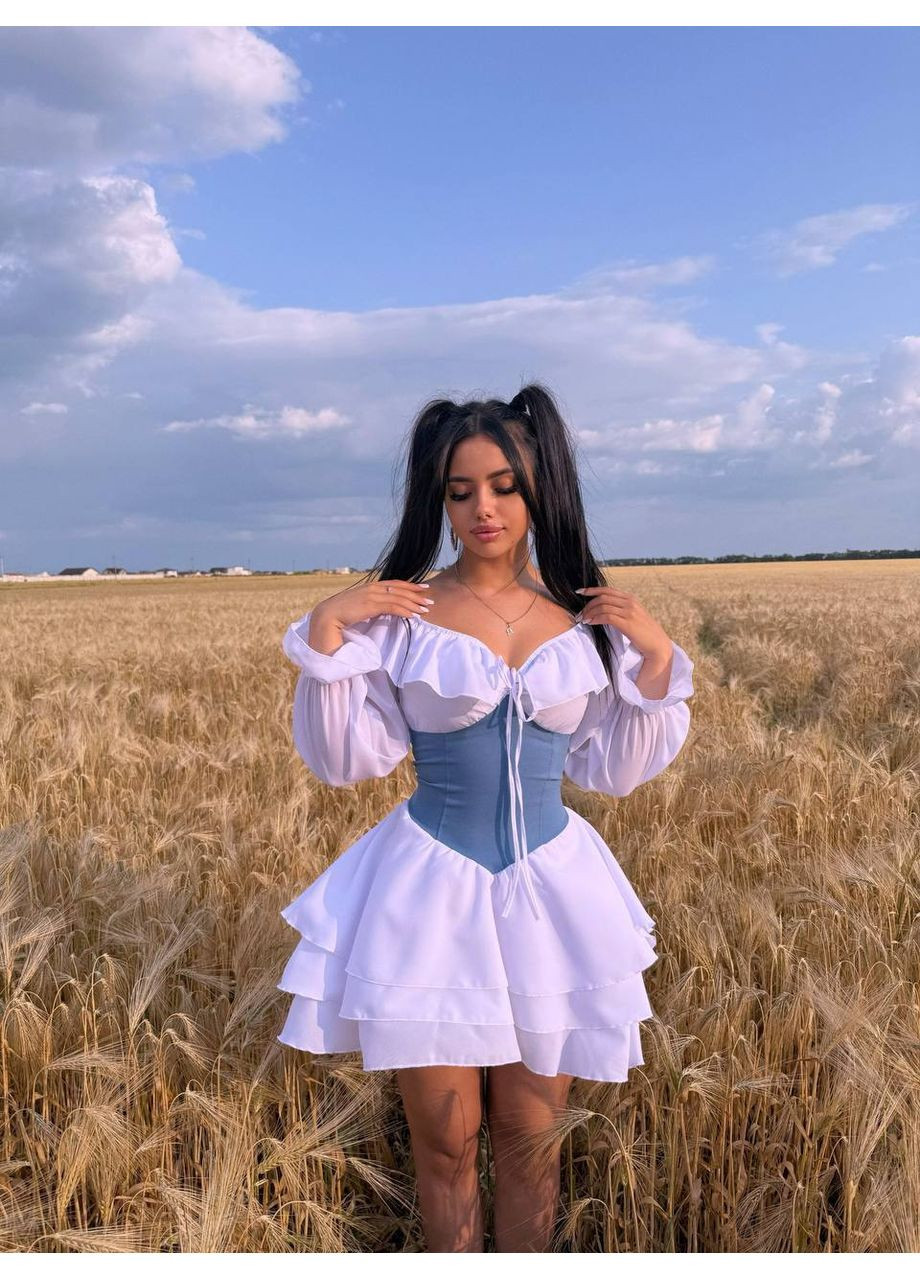 Белое повседневный корсетное женское платье с корсетом Україна однотонное