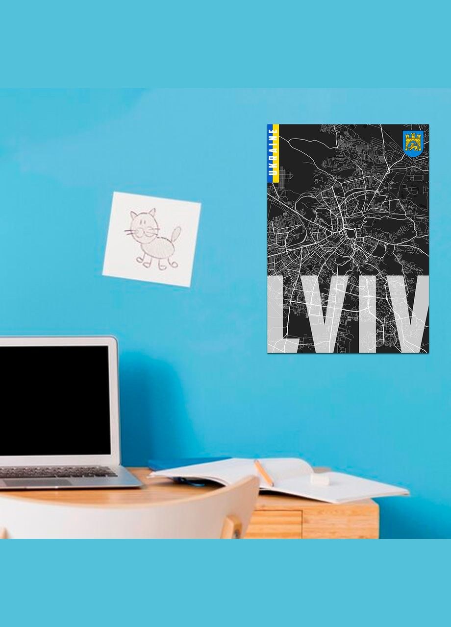 Плакат- на стіну з патріотичним принтом "Карта міста Львів Україна. Map of Lviv Ukraine" А1 Кавун постер (316209866)