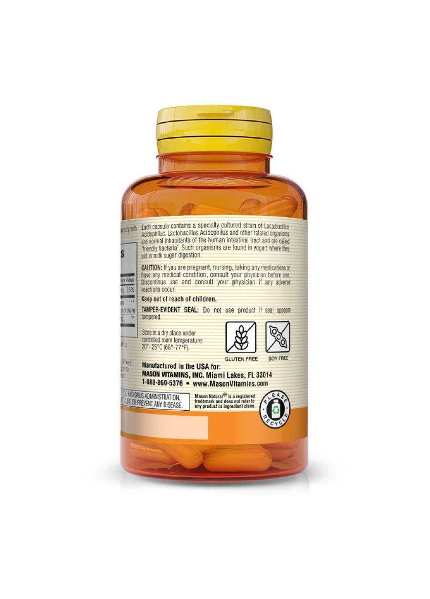 Пробиотик с пектином, Probiotic Acidophilus With Pectin, 100 капсул Mason Natural (330626695)
