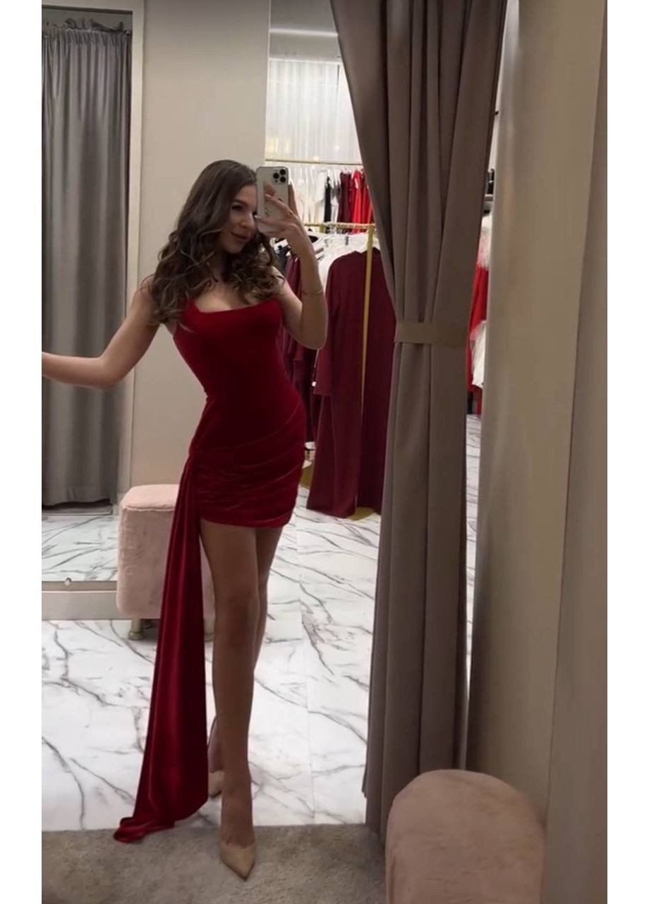 Красное праздничный, вечернее платье No Brand однотонное