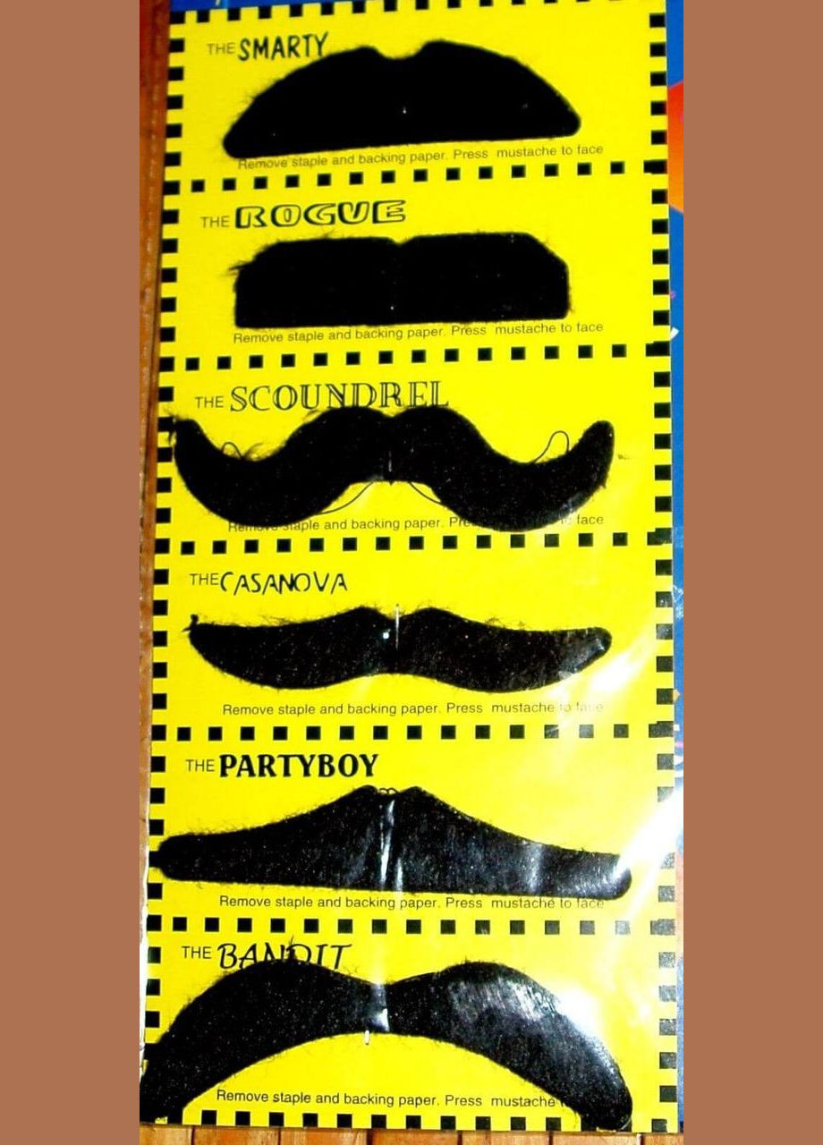 Вуса чорні накладні карнавальні самоклейка 6 шт. для вечірок Унісекс No Brand (370135524)