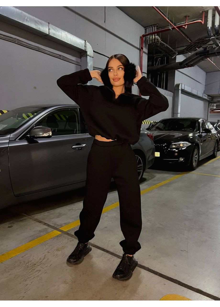 Женский теплый костюм с капюшоном черного цвета 35439 Fashion (364989392)