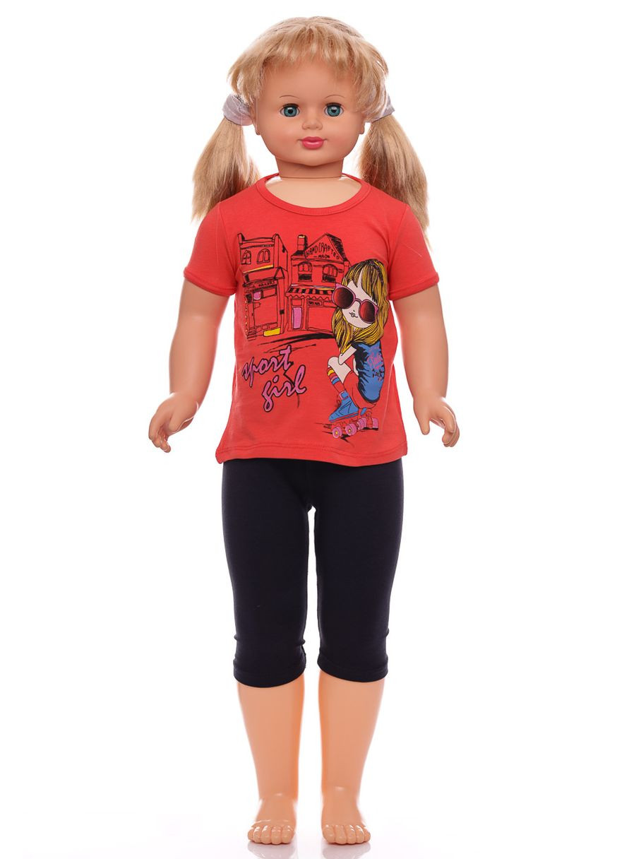 Комбинированный летний костюм летний для девочки трикотажный с девочкой красный 98 см (32461) BABYKROHA