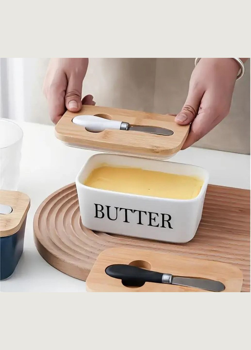 Масленка фарфоровая с бамбуковой крышкой и ножом для масла Butter BonaDi (292254747)