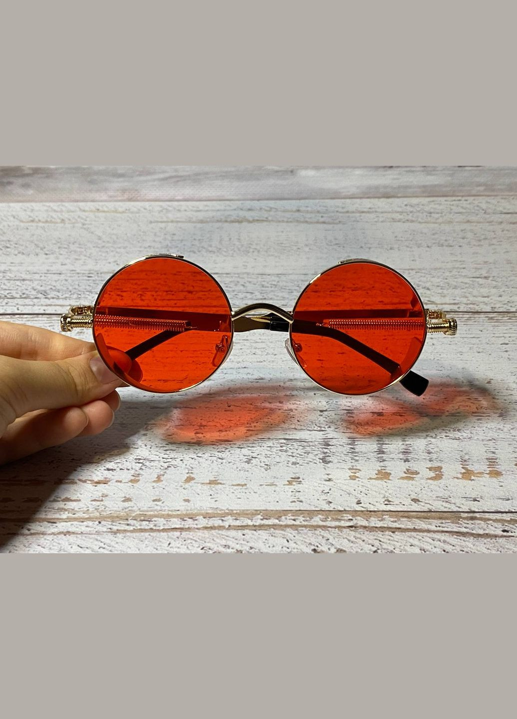 Очки имиджевые солнцезащитные круглые винтажные красный унисекс LIGHT (315889437)