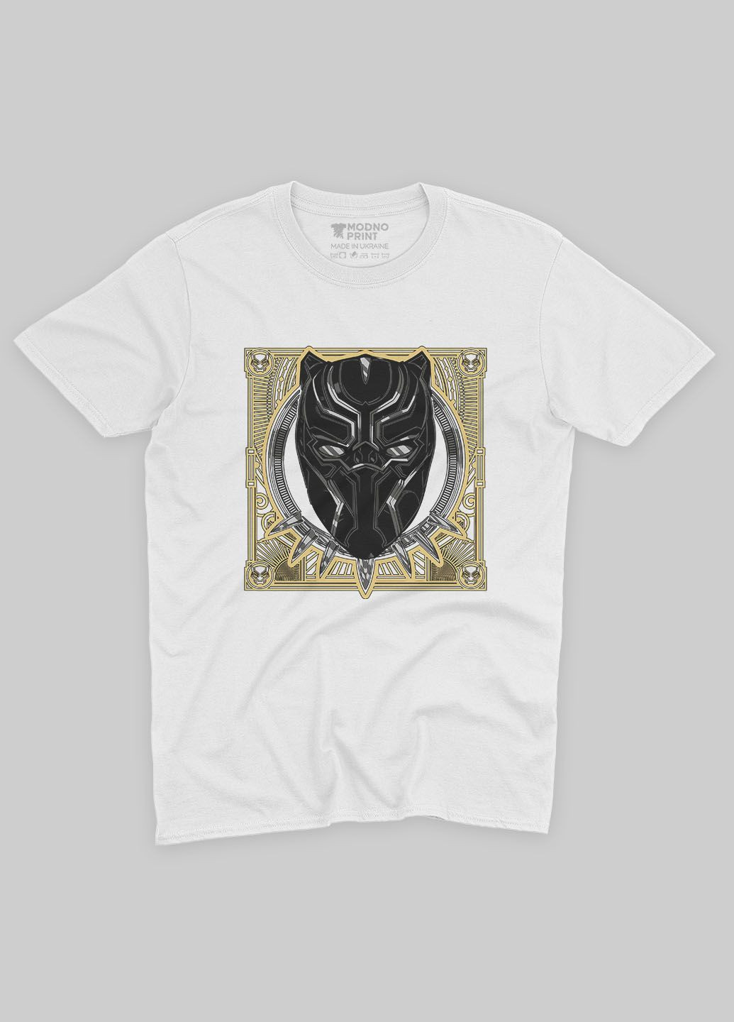 Белая демисезонная футболка для мальчика с принтом супергероя - черная пантера (ts001-1-whi-006-027-003-b) Modno