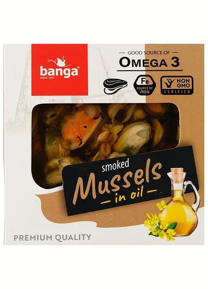 Мідії Smoked Mussels in oil копчені в олії 120 г Banga (349812615)