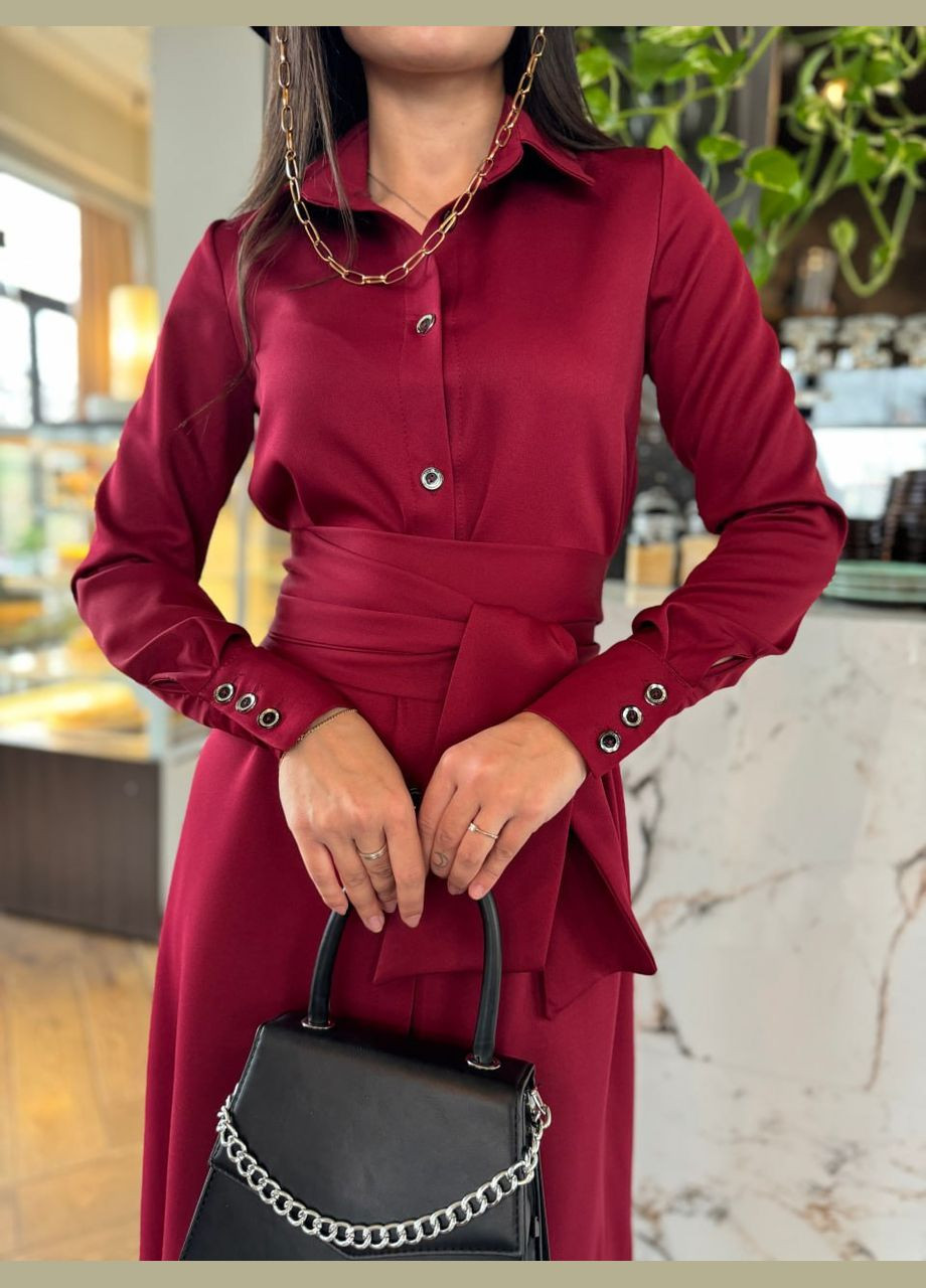Бордова жіноча сукня з поясом колір бордо р.42/44 454635 New Trend