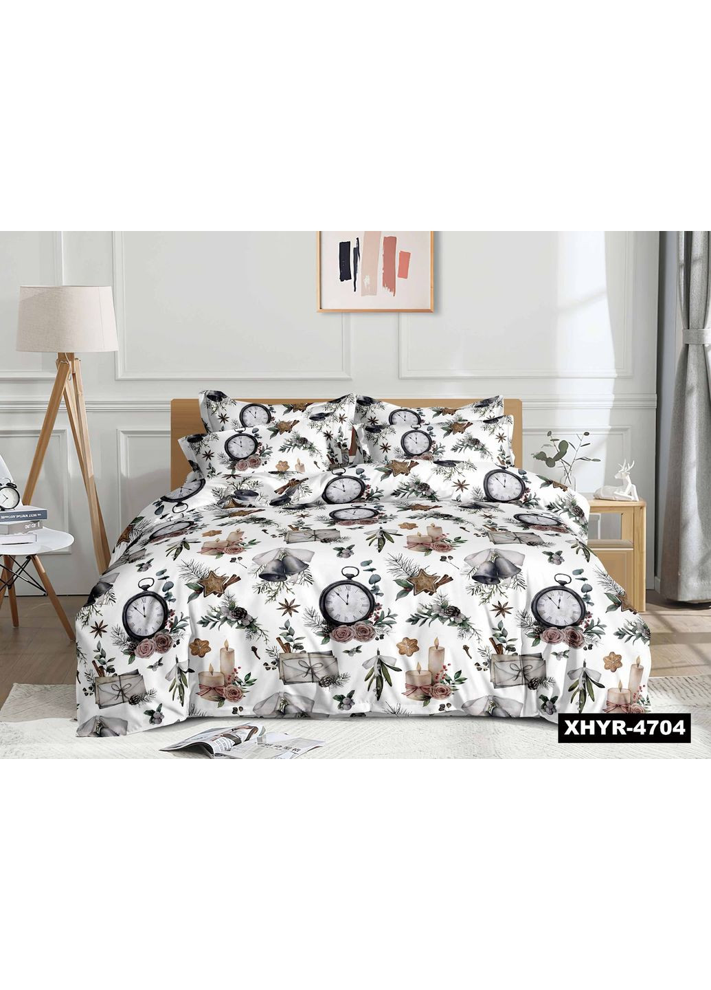 Байкова (фланелева) постільна білизна полуторна "Годинник" No Brand (361665141)