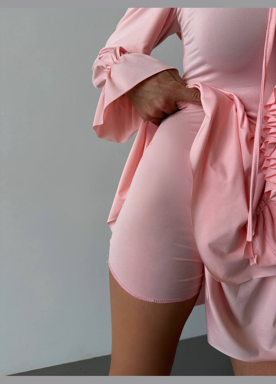 Пудрова святковий, коктейльна жіночий комбінезон-сукня з рюшами Avanti однотонна