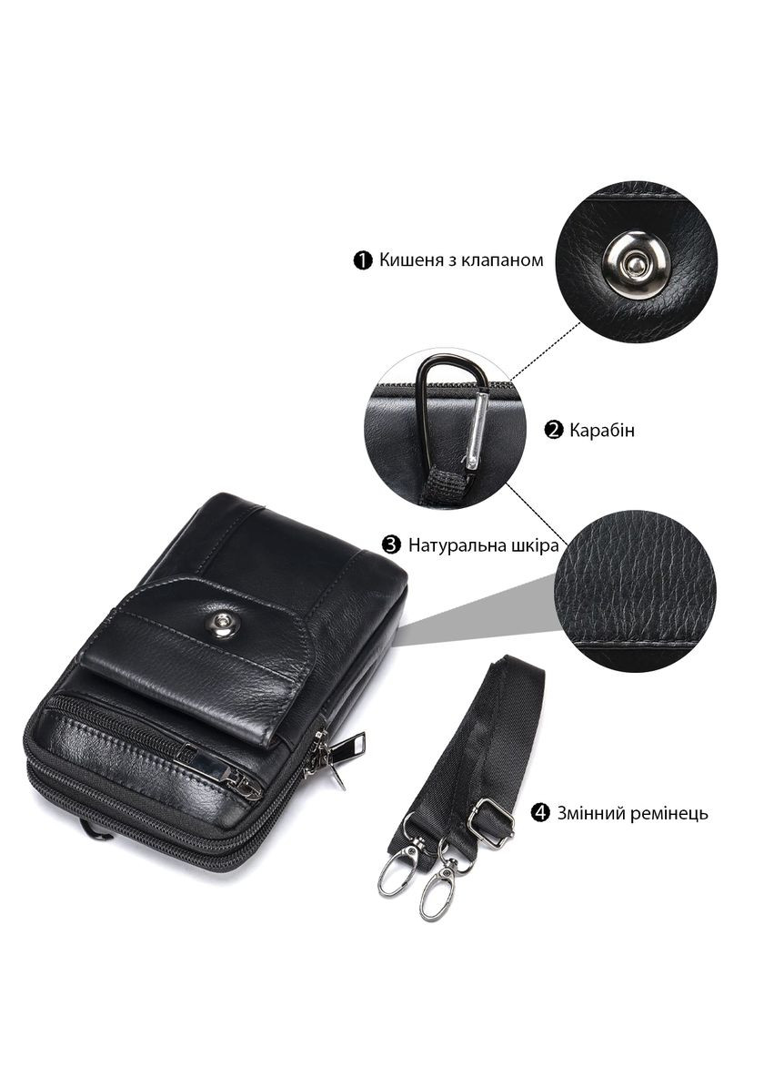 Кожаная сумка кросс боди мужская мессенджер через плечо черная 20358 Vintage (329195388)