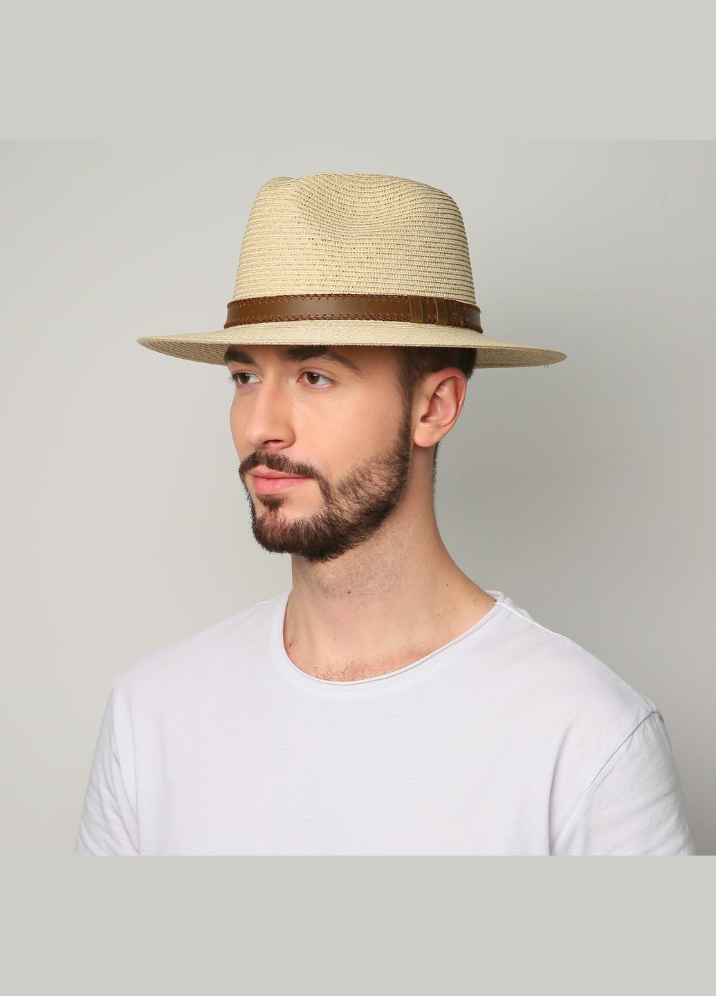 Шляпа федора мужская бумага бежевая BAY 842-992 LuckyLOOK 842-992m (289358644)