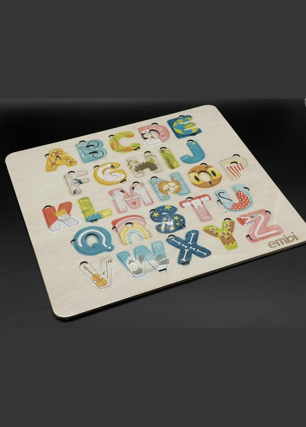 Деревянный алфавит. Пазл-сортер (Анлийский алфавит)+ УФ-печать 40х36см. HM furnitura (330608831)