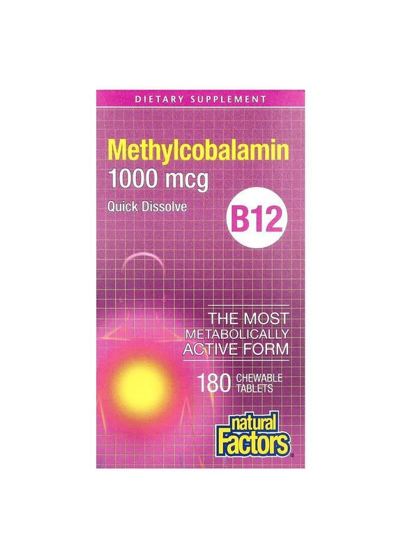 B12, метилкобаламін, B12 Methylcobalamin,, 1000 мкг, 180 жувальних таблеток 3924 Natural Factors (364194999)