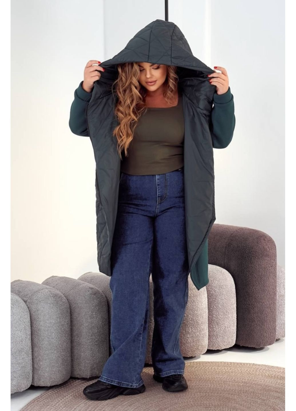 Бутылочный зеленый демисезонный кардиган Bonita