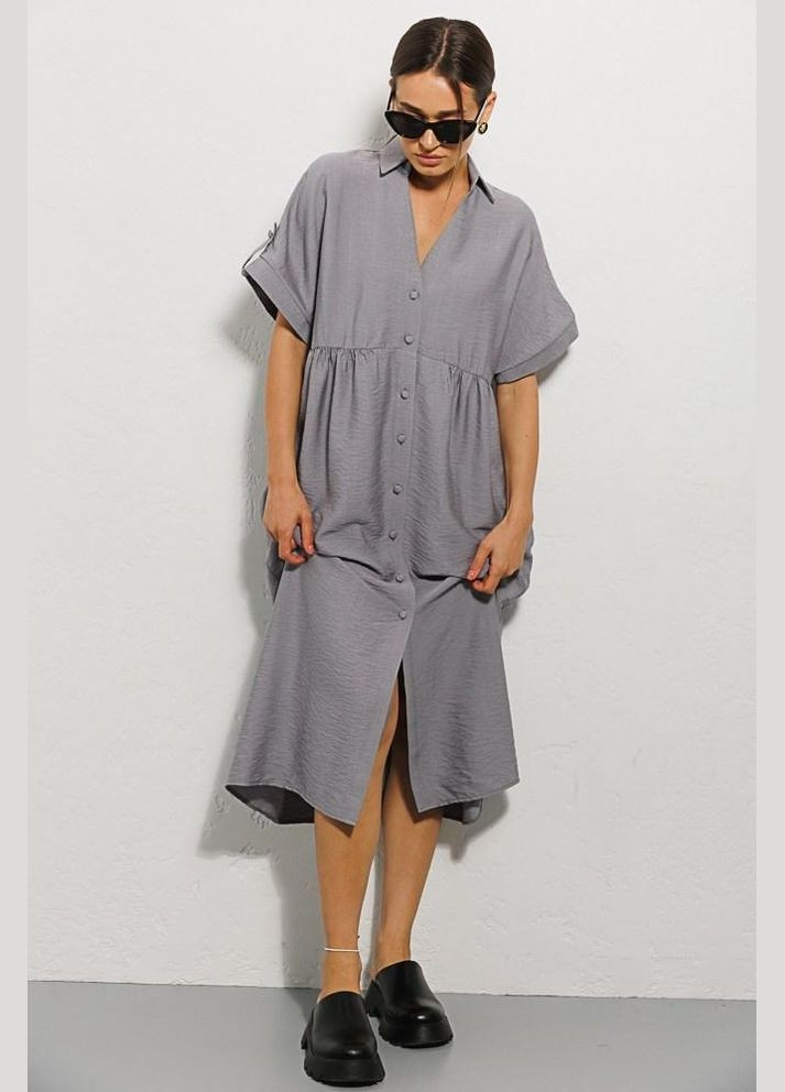 Сіра плаття жіноче лляне міді сіре mkar32915-3 Modna KAZKA