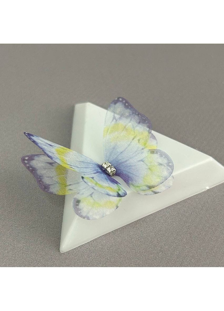 Шифоновий метелик двошаровий зі стразиком 4,5 см - синій з жовтим Plus-plus (352743436)