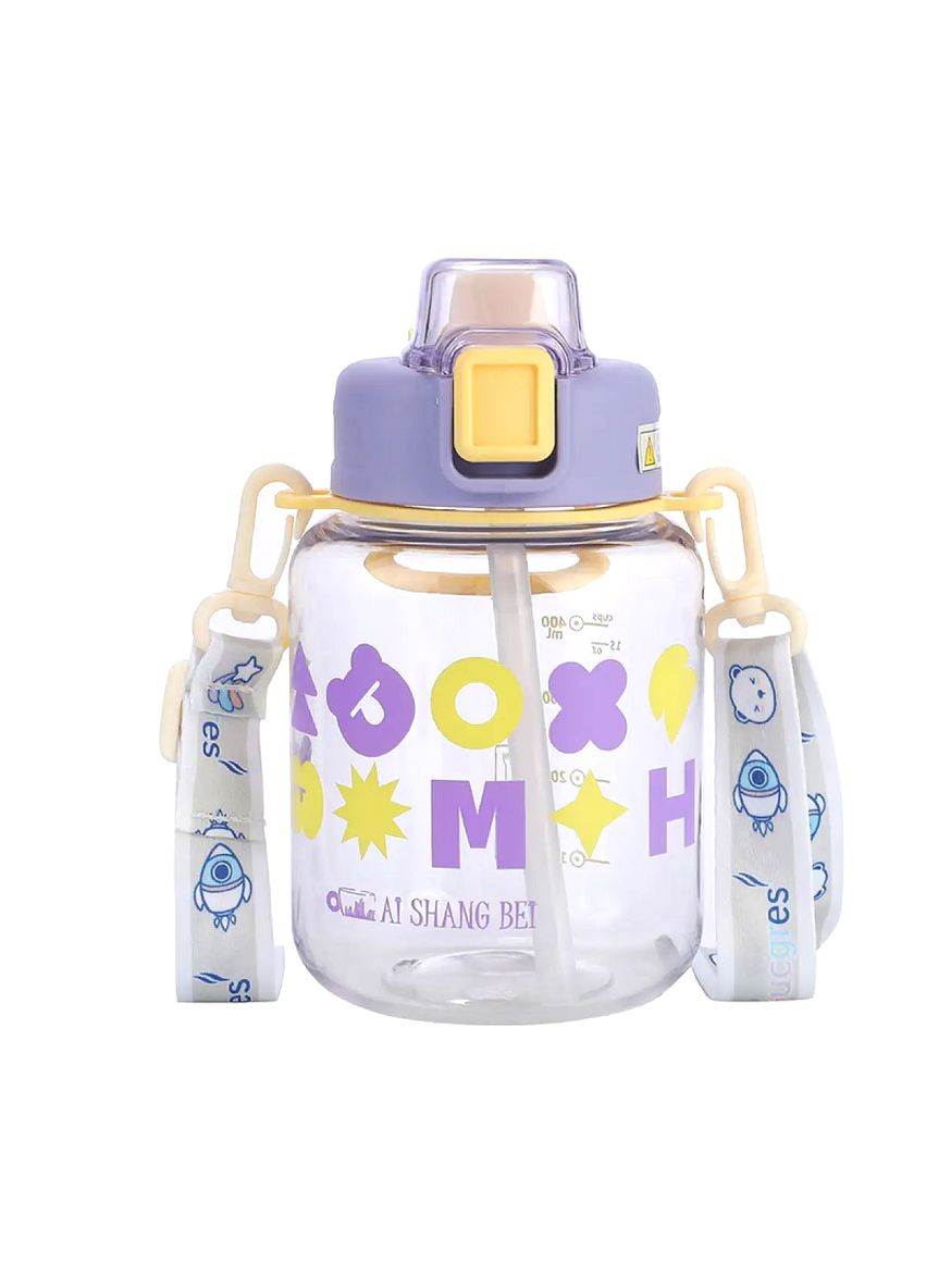 Бутылка для воды детская 650 мл фиолетовая на ремешке для спорта и школы питьевая емкость ProDobro (364189904)