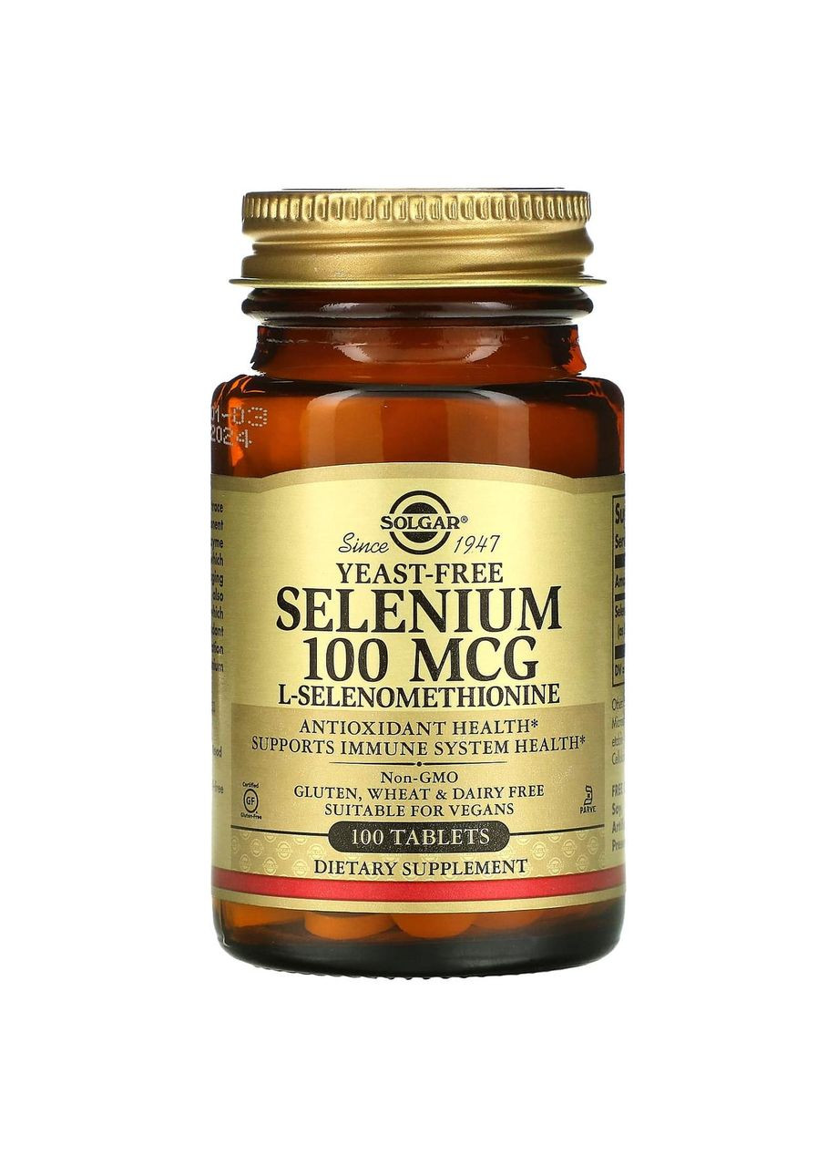 Селен без дріжджів, Selenium,, 100 мкг, 100 таблеток Solgar (366734015)