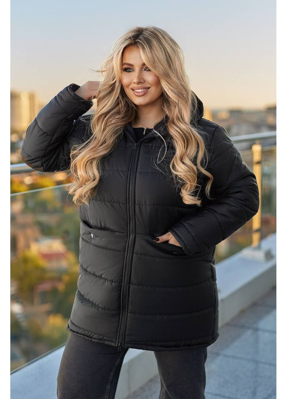 Чорна зимня куртка зимова тепла popluzhnaya
