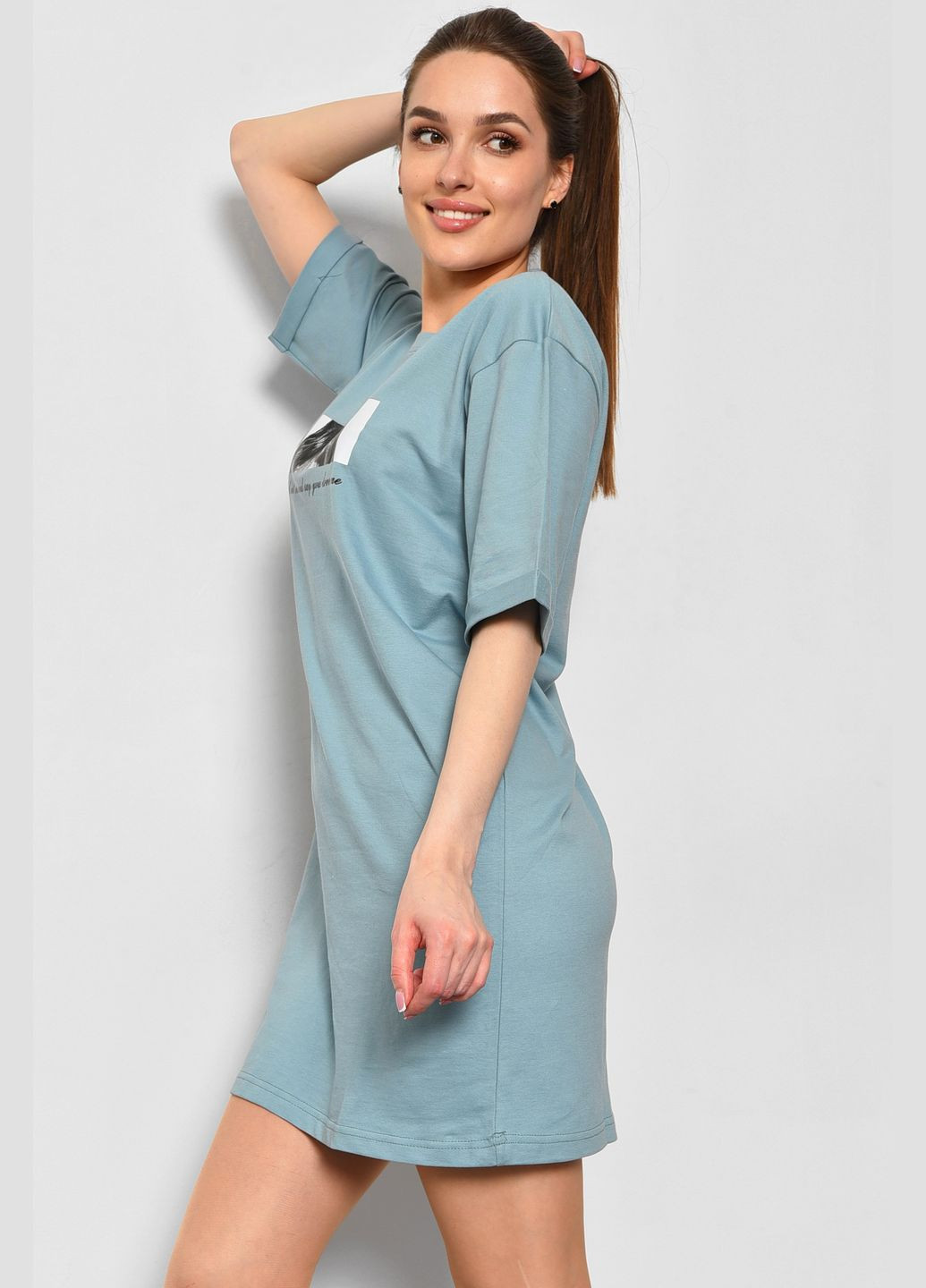 Туника женская из ткани лакоста голубого цвета Let's Shop (292630394)