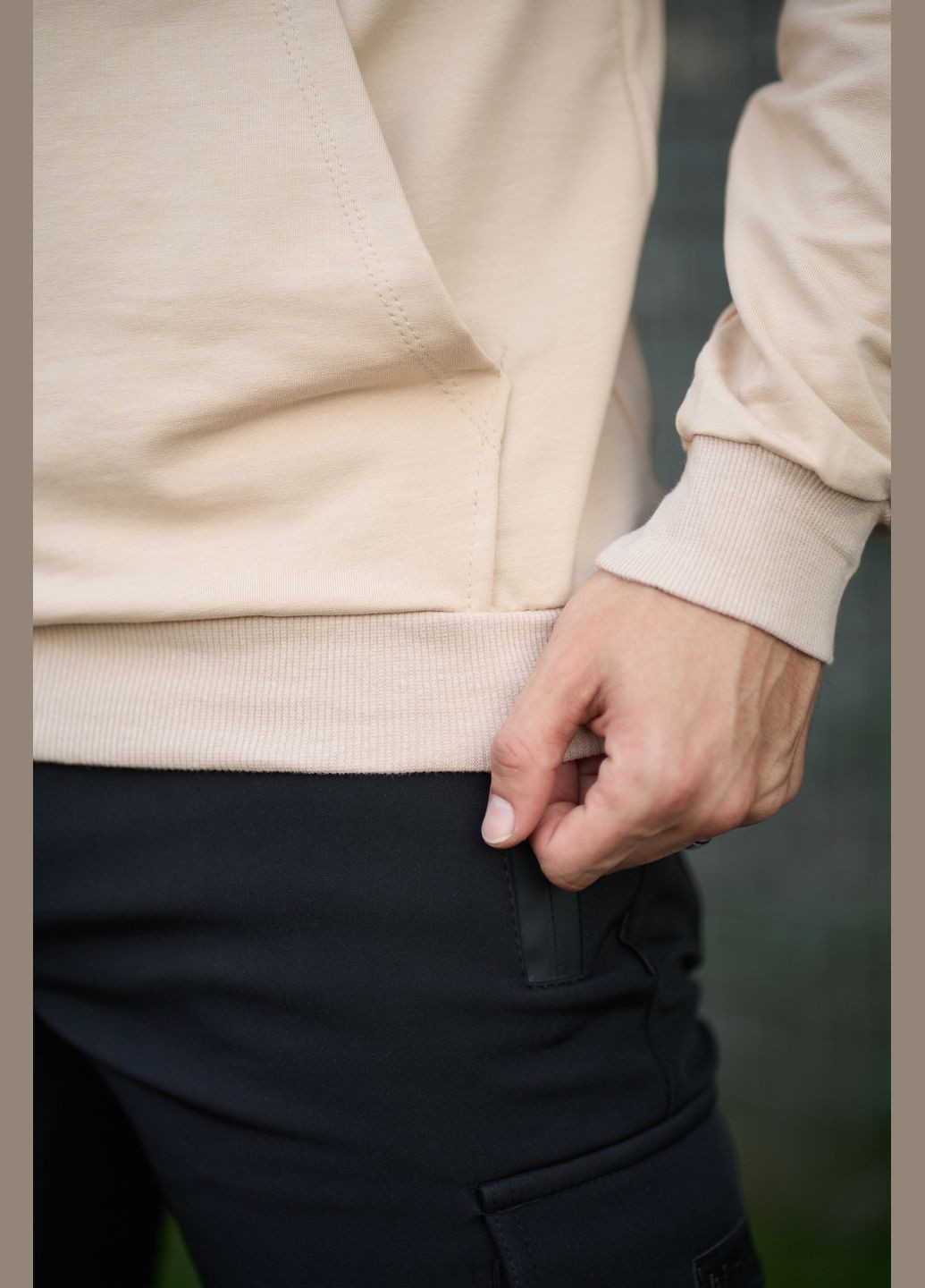 Худі чоловіче з принтом "Vertigine" бежеве No Brand (360072088)