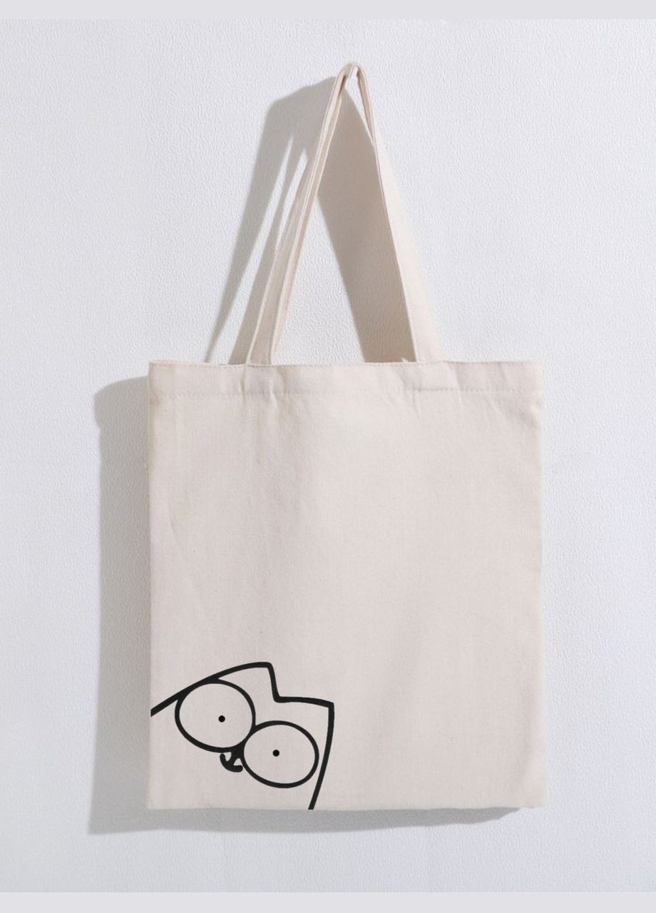 Еко сумка шопер бежевий з принтом " Кіт Саймон " Handmade (292713915)