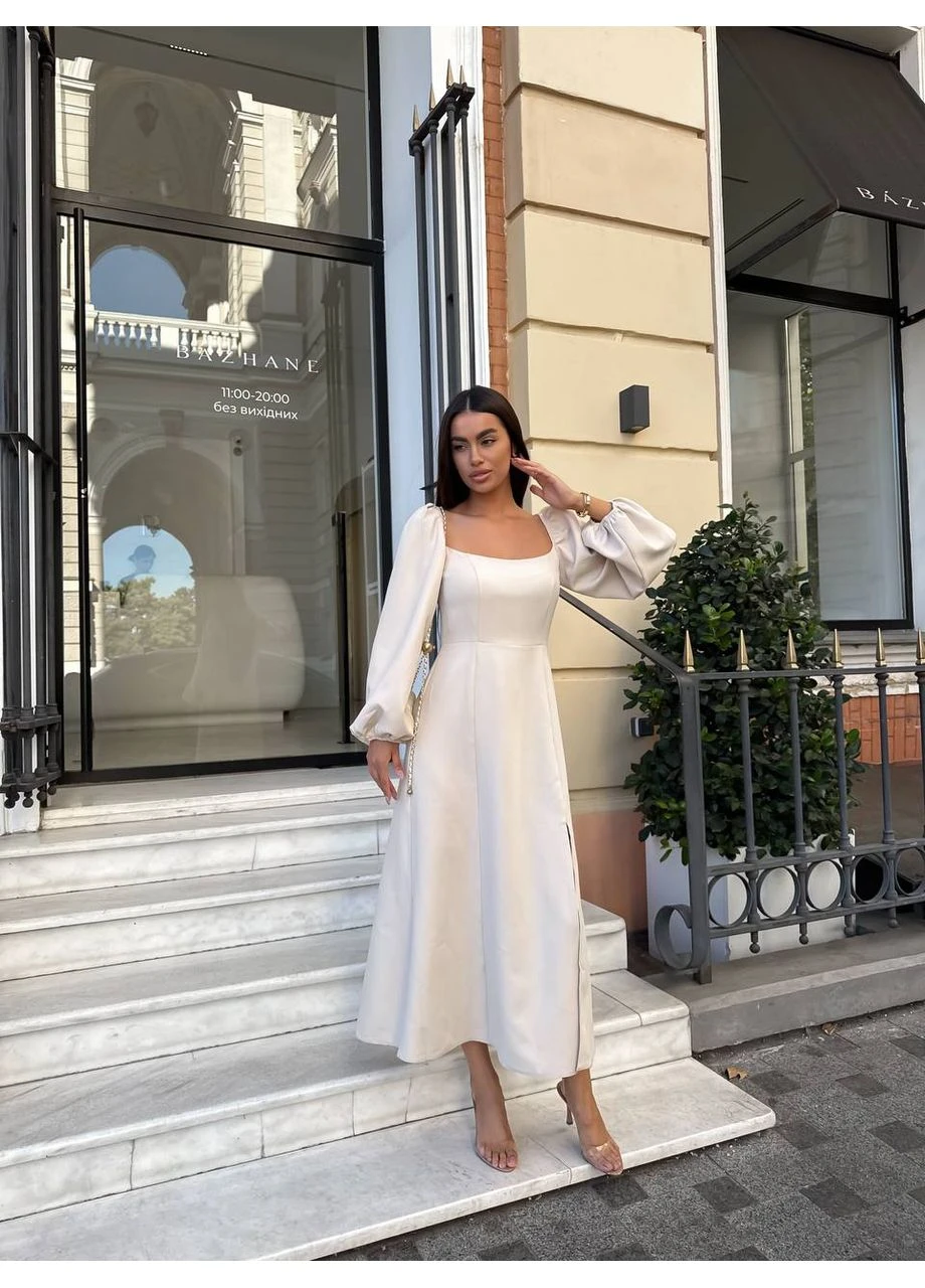 Бежева святковий, вечірня, кежуал жіноча сукня FINO Mode однотонна