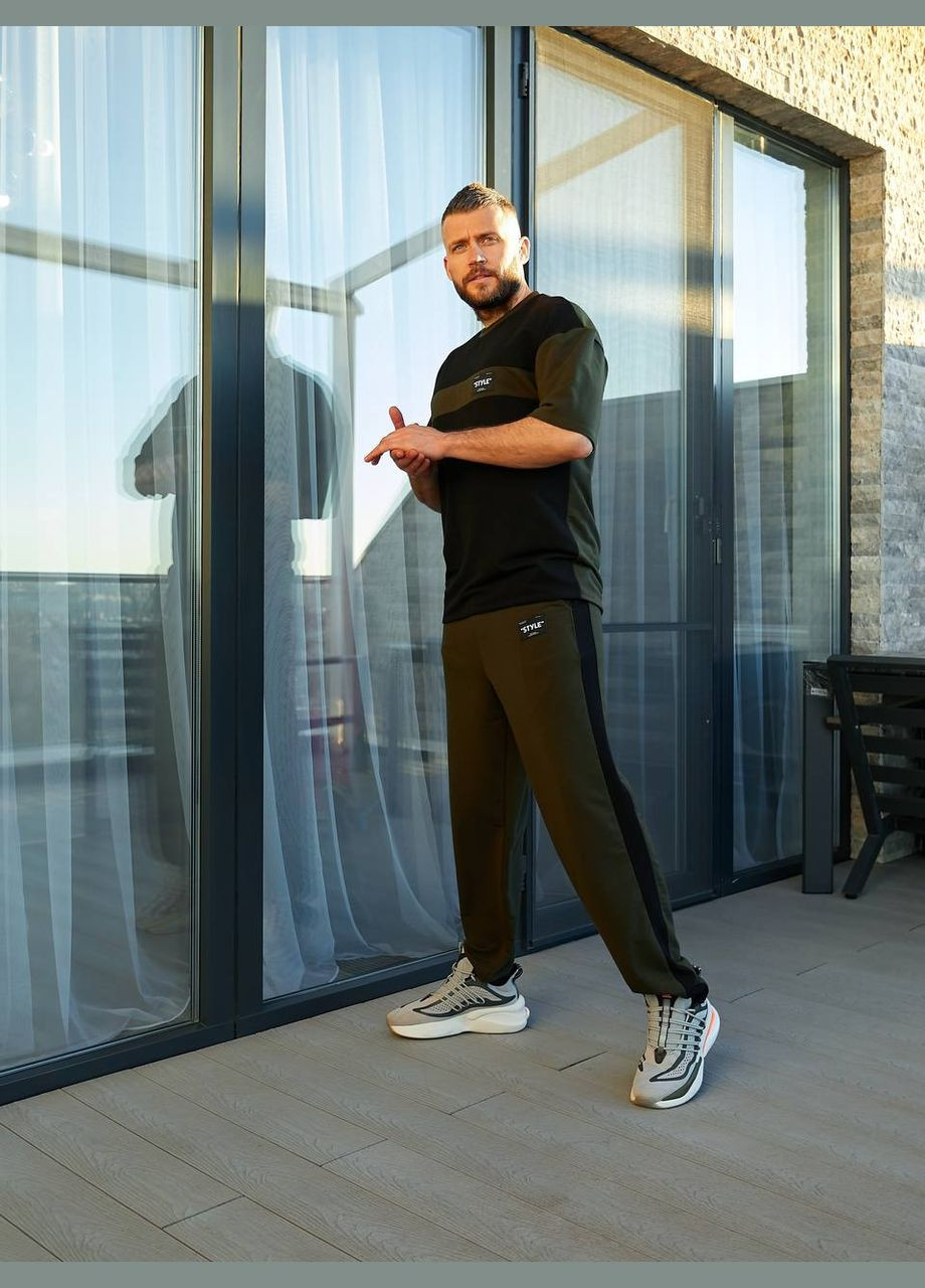 Оливковий (хакі) костюм двунитка штани та футболка No Brand