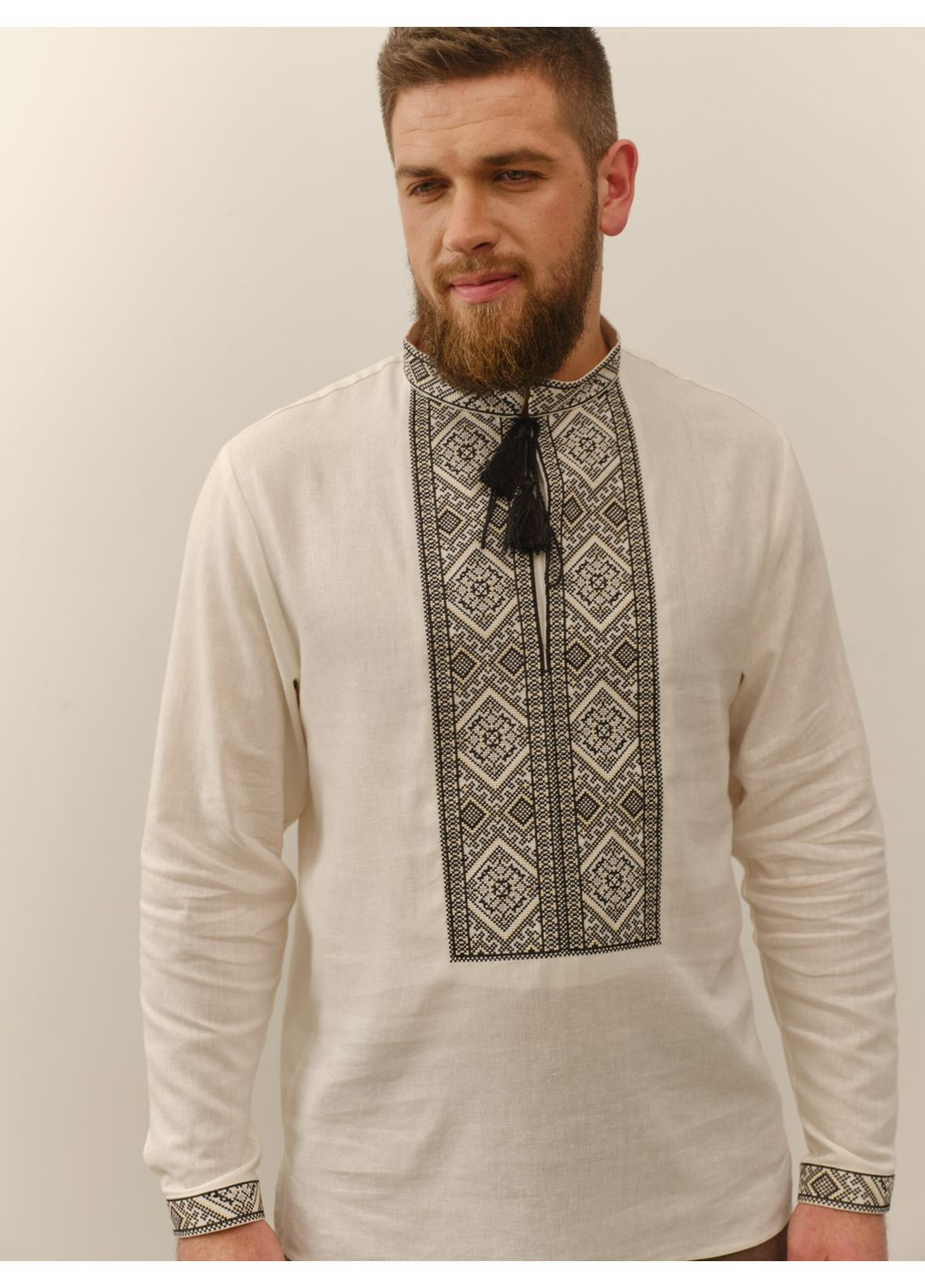Молочна вишиванка чоловіча лляна тадей сіро-чорний MOTYV візерунок орнамент льон (361162153)