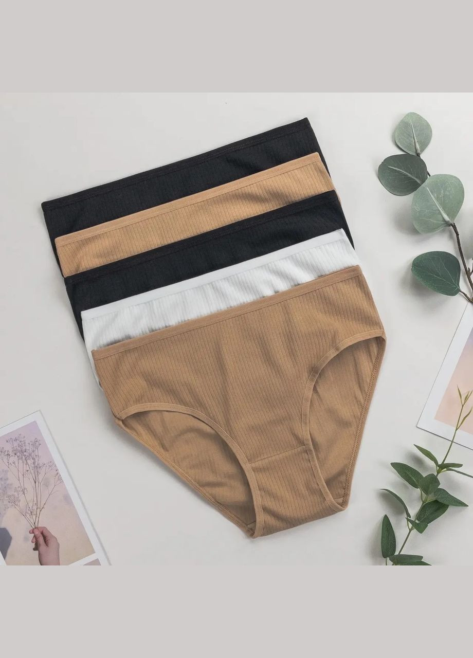 Однотонні трусики в рубчик Plus Size - базовий мікс 5 шт Nicoletta (342119981)