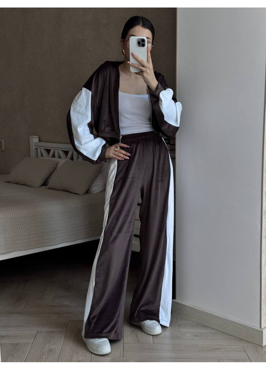 Костюм дорогий велюр двійка,штани палаццо та кофта з капюшоном,з широкими лампасами Україна (353130930)