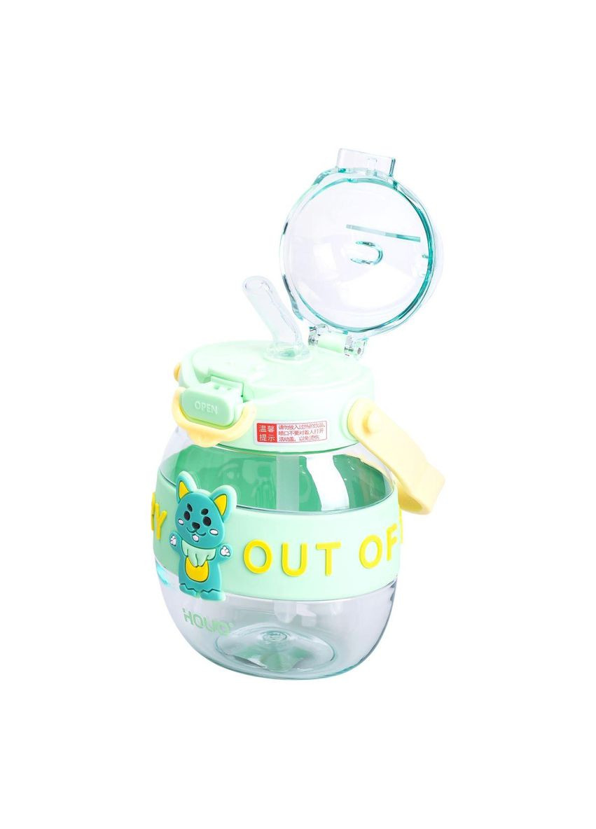 Пляшка для води дитяча з трубочкою 580 мл з ручкою та ремінцем Зелена HP-14-37GR Yiwu (361851101)