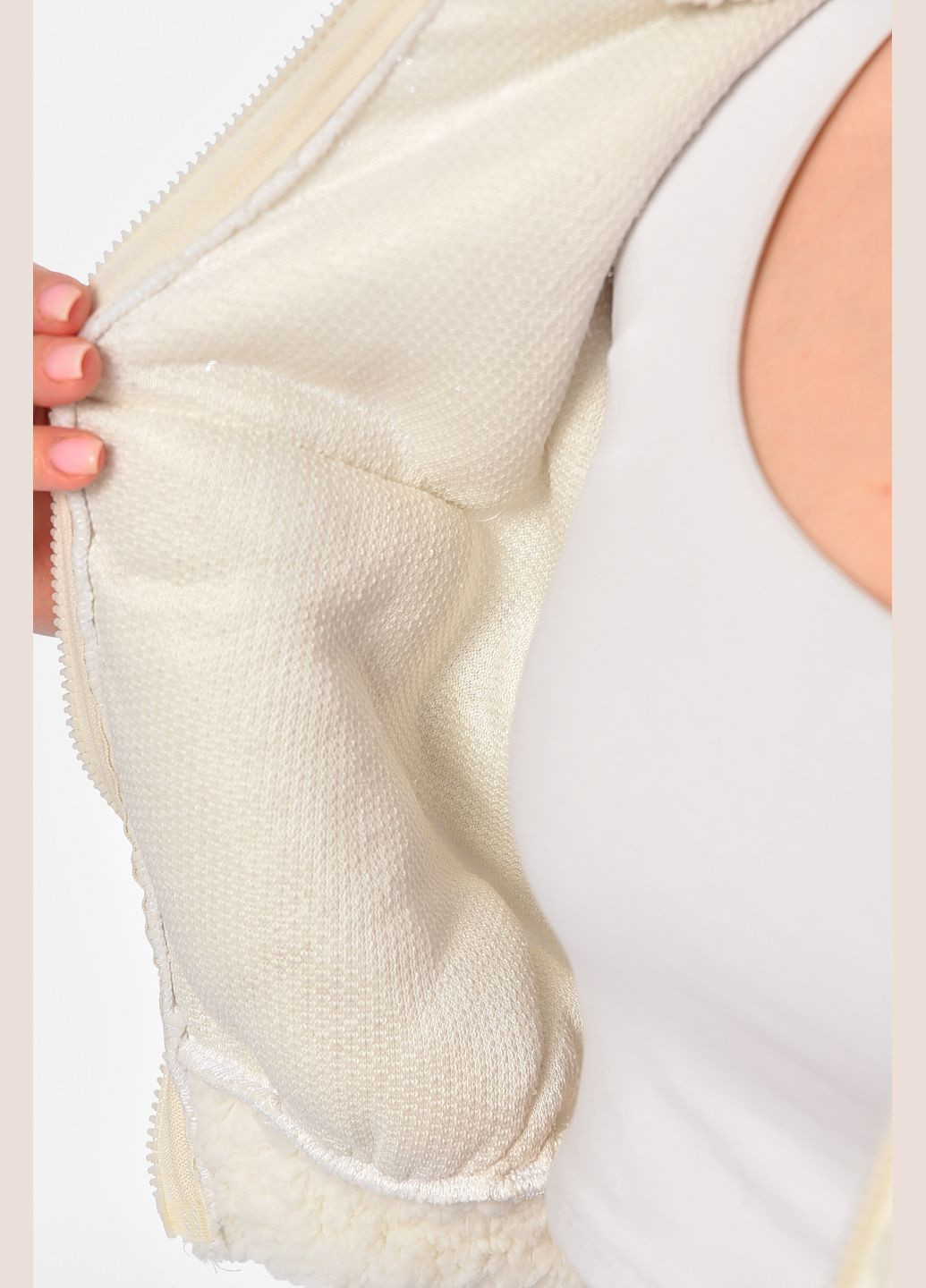 Худі жіноче тедді на блискавці напівбатальне білого кольору Let's Shop (317365247)